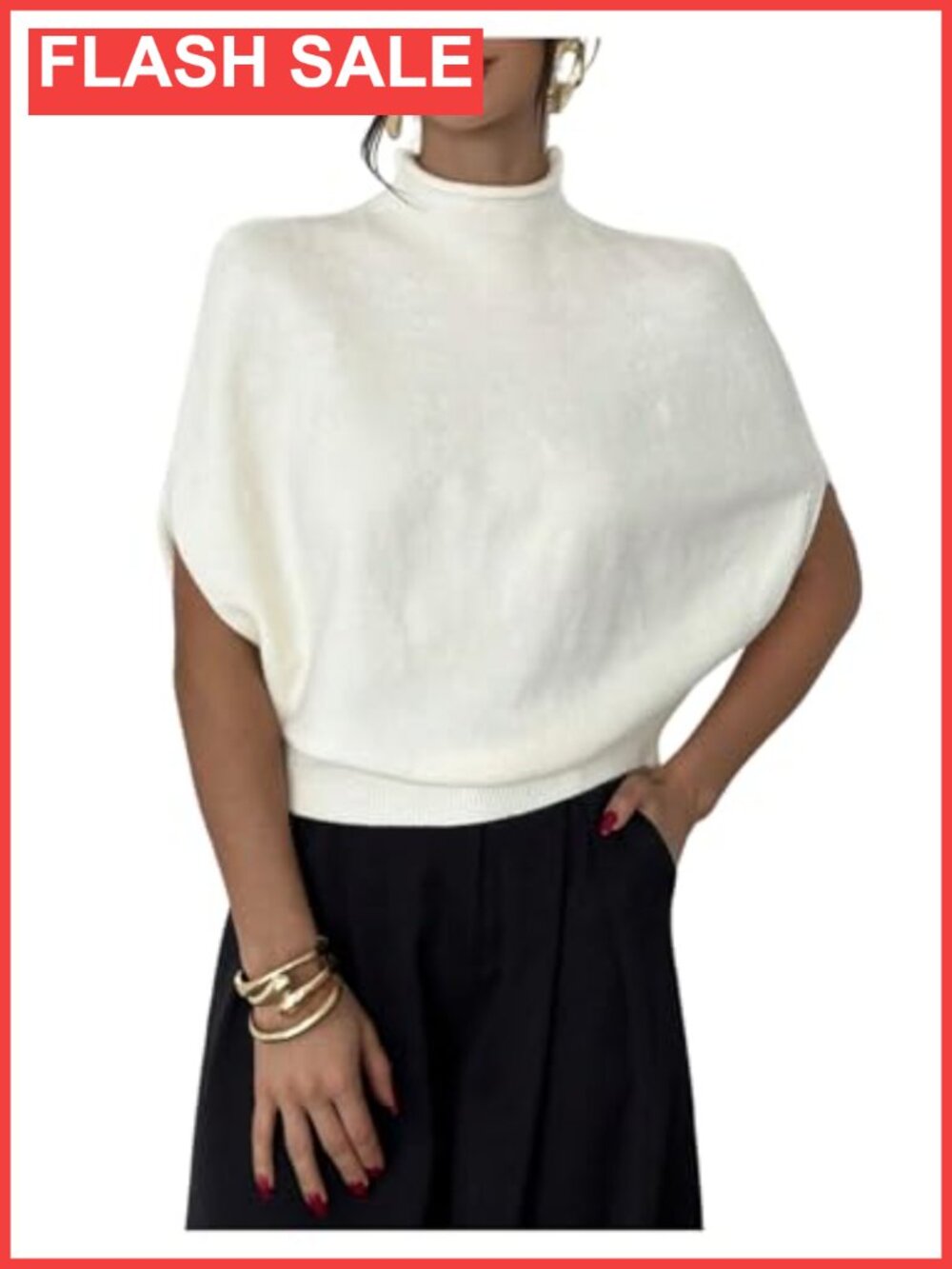 Lightweight Knit Short Sleeve Sweater Mock Neck Cinched Waist Pullover Top